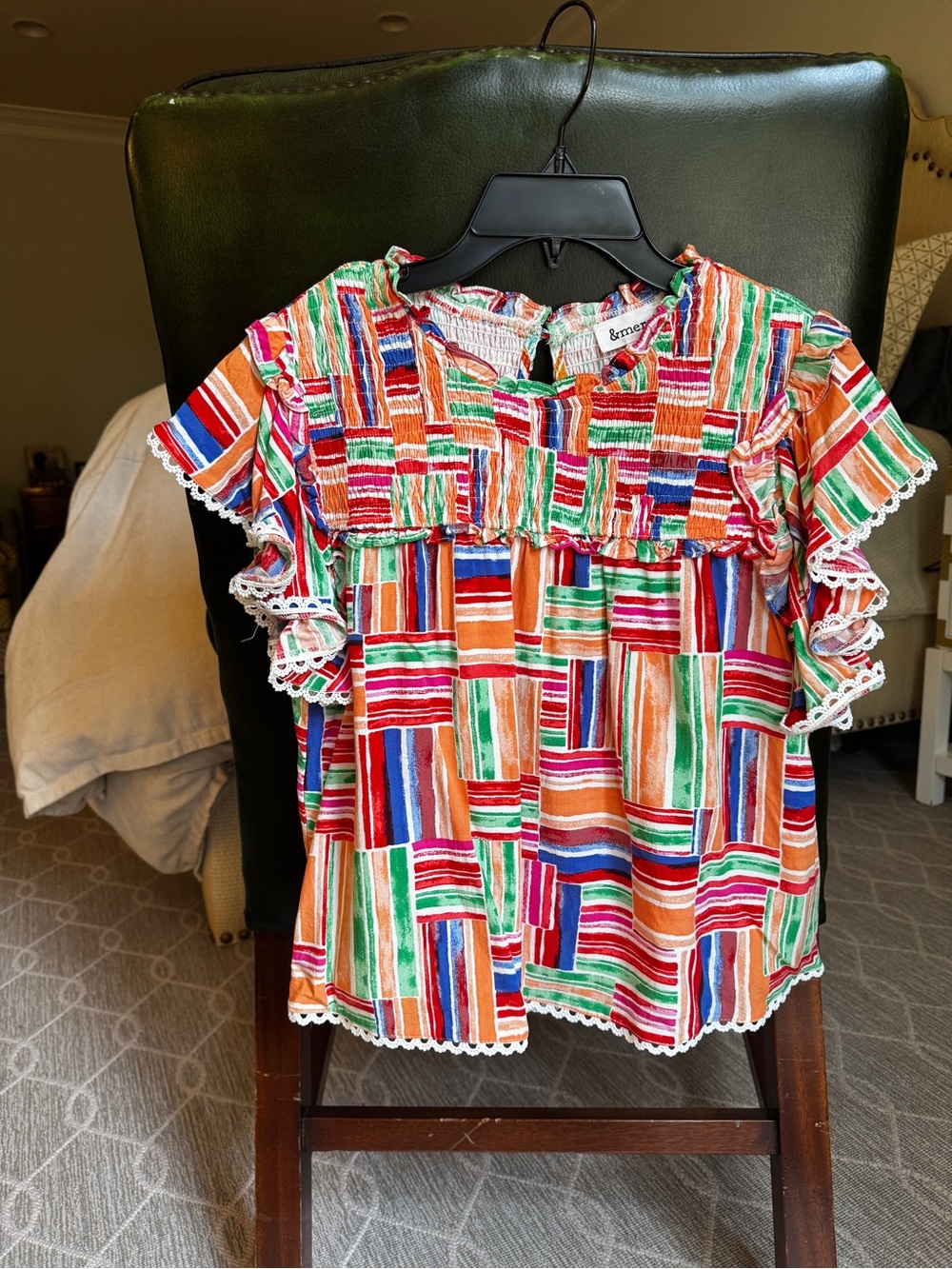 Colorful Patchwork Stripe Ruffle Blouse